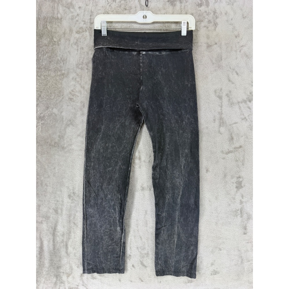 T Party Black Mineral Wash High Rise Foldover Leggings Slim Straight Pants Large